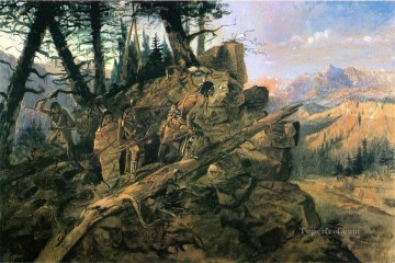 pillage à l’horizon 1903 Charles Marion Russell Indiens d’Amérique Peinture à l'huile